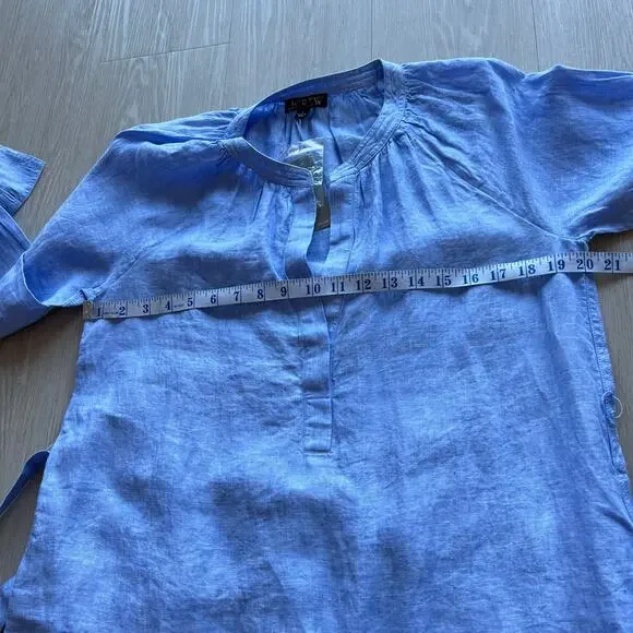 J Crew Cabana Linen Dress Size Small Blue Long Sleeve Pockets Flaw - Picture 8 of 15